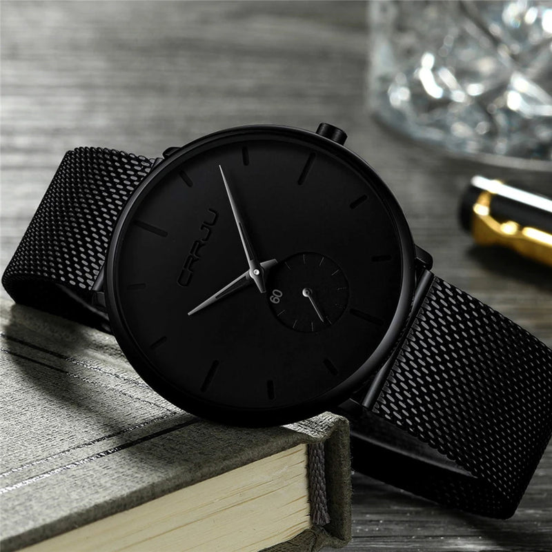 Ultra Thin Creative Black Stainless steel Quartz Watches Men Simple Fashion Business Japan Wristwatch Clock Male Relogios